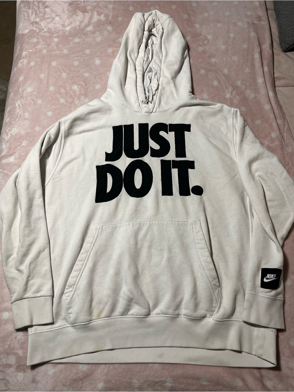 Nike White Hoodie with Black Label and Swoosh